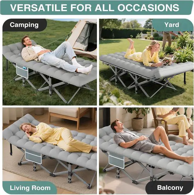 Alt view image 6 of 7 - ZENPETIO 28In Folding Camping Cot for Adult, Portable Sleeping Cot with Mattress, Outdoor Heavy Duty Cot Bed for Camp with Carry Bag for Home, Office, Camp, Travel, Vacation(Max Loading 500lbs)