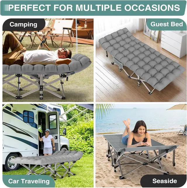 Alt view image 7 of 7 - ZENPETIO 28In Folding Camping Cot for Adult, Portable Sleeping Cot with Mattress, Outdoor Heavy Duty Cot Bed for Camp with Carry Bag for Home, Office, Camp, Travel, Vacation(Max Loading 500lbs)