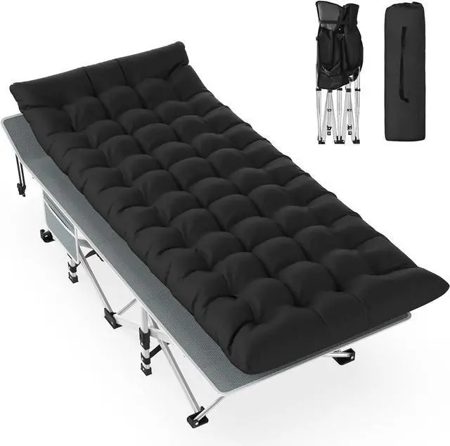 Main image of Slendor Folding Camping Cot Black, Sleeping Cot for Adults with Carry Bag, Mattress, 1200D Layer Oxford Portable Camp Bed Cot Bed for Guest Travel Office Beach