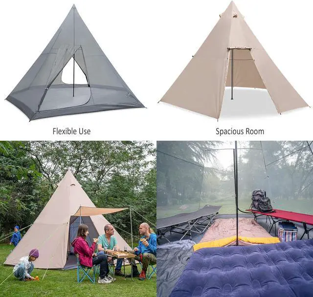 Alt view image 4 of 6 - KAZOO Family Camping Tent Large Waterproof Tipi Tents 8 Person Room Teepee Tent Instant Setup Double Layer