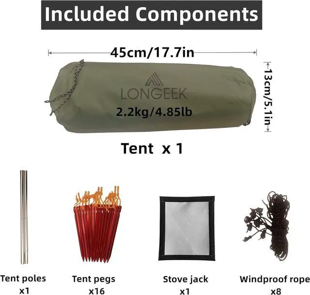 Alt view image 5 of 7 - Longeek 2-4 Person Camping Tent 4 Seasons Backpacking Ultralight Easy Up Hot Teepee