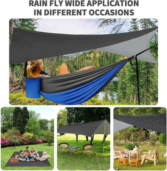Alt view image 5 of 7 - Camping Hammock with Mosquito Bug Net Tent and Rain Fly Tarp, Portable Single Double Nylon ParachuHammock with Heavy Duty Tree Strap for Backpacking Travel Survival Hiking Outdoor Activities (Blue)