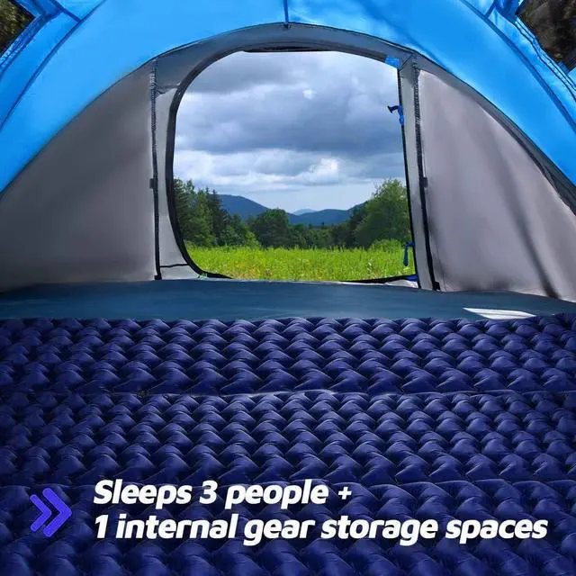 Alt view image 2 of 7 - 4 Person Easy Pop Up Tent,9.5X6.6X52'',Waterproof, Automatic Setup,2 Doors-Instant Family Tents for Camping, Hiking & Traveling