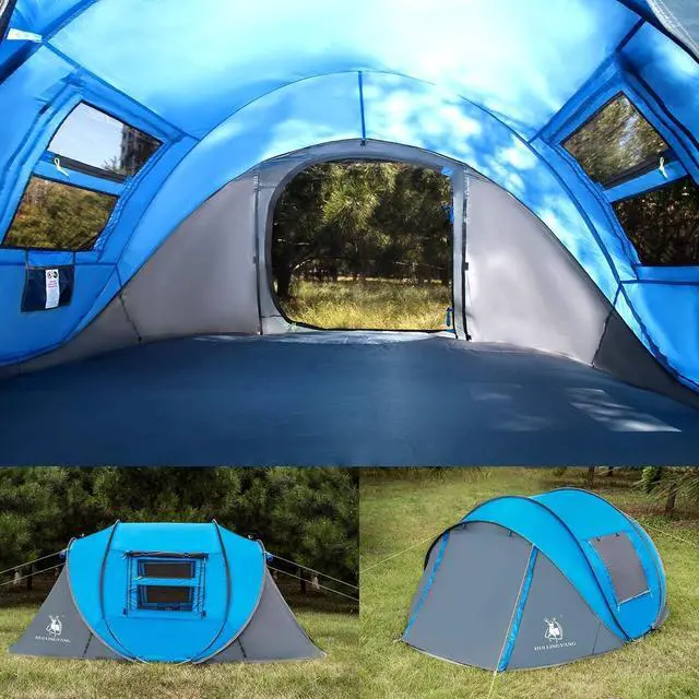 Alt view image 4 of 7 - 4 Person Easy Pop Up Tent,9.5X6.6X52'',Waterproof, Automatic Setup,2 Doors-Instant Family Tents for Camping, Hiking & Traveling