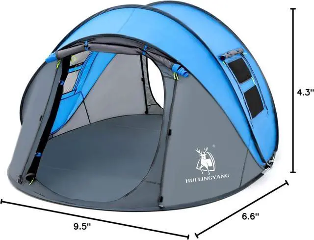 Alt view image 7 of 7 - 4 Person Easy Pop Up Tent,9.5X6.6X52'',Waterproof, Automatic Setup,2 Doors-Instant Family Tents for Camping, Hiking & Traveling