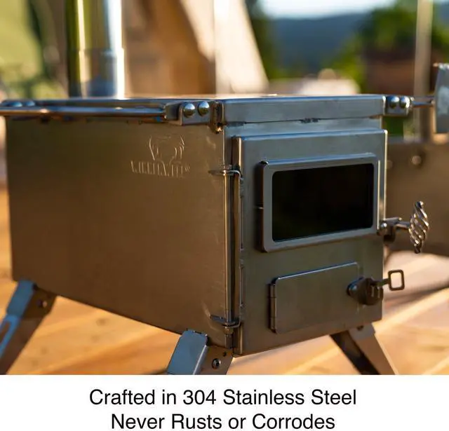 Alt view image 7 of 7 - Winnerwell Nomad Medium Tent Stove | Tiny Portable Wood Burning Stove for Tents, Shelters, and Camping | 800 Cubic Inch Firebox | Precision Stainless Steel Construction | Includes Chimney Pipe