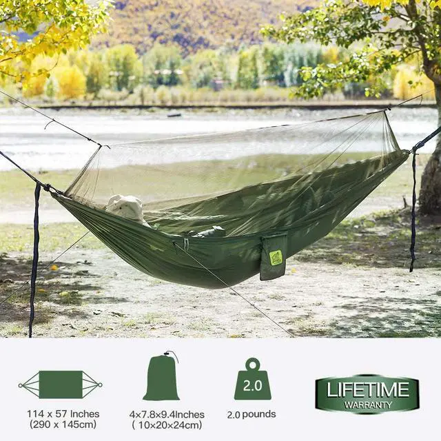 Alt view image 4 of 7 - Miztli Camping Hammock with Net and Rain Fly, Portable Lightweight Outdoor Hammock Tree Travel Backpacking Hammock Tent with 20Ft(Total) Tree Straps, Perfect for Camping Hiking Yard Adventure Survival