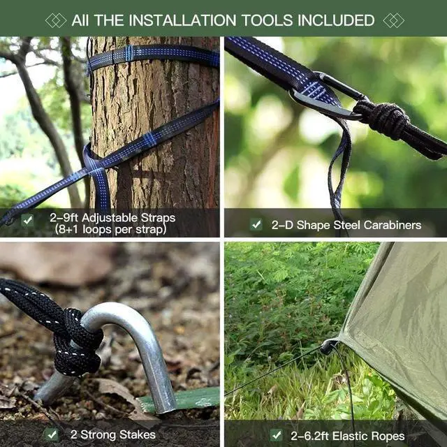 Alt view image 5 of 7 - Miztli Camping Hammock with Net and Rain Fly, Portable Lightweight Outdoor Hammock Tree Travel Backpacking Hammock Tent with 20Ft(Total) Tree Straps, Perfect for Camping Hiking Yard Adventure Survival