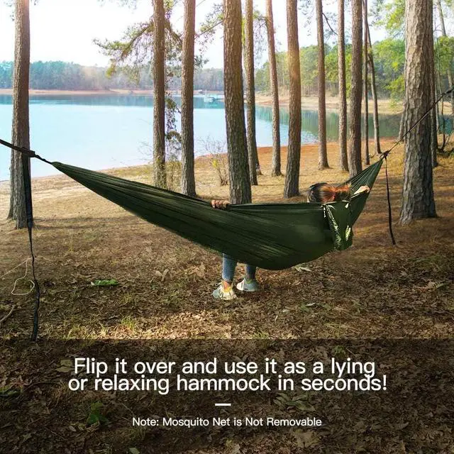 Alt view image 6 of 7 - Miztli Camping Hammock with Net and Rain Fly, Portable Lightweight Outdoor Hammock Tree Travel Backpacking Hammock Tent with 20Ft(Total) Tree Straps, Perfect for Camping Hiking Yard Adventure Survival