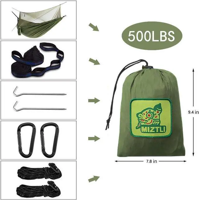 Alt view image 7 of 7 - Miztli Camping Hammock with Net and Rain Fly, Portable Lightweight Outdoor Hammock Tree Travel Backpacking Hammock Tent with 20Ft(Total) Tree Straps, Perfect for Camping Hiking Yard Adventure Survival