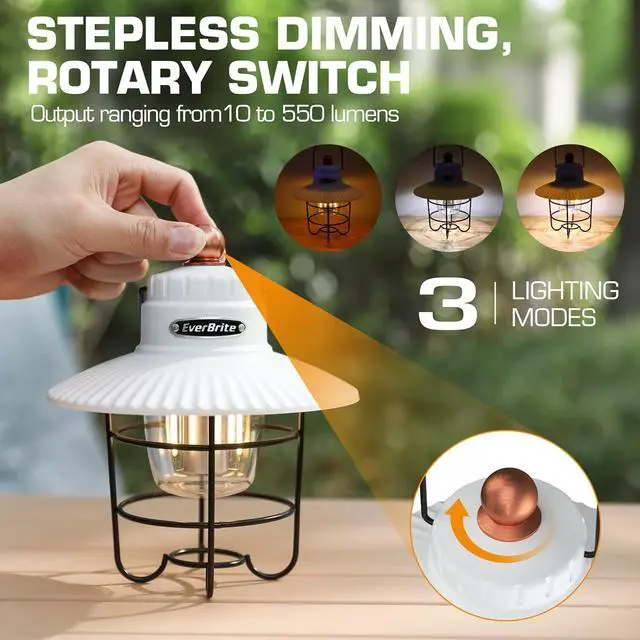 Alt view image 2 of 7 - EverBrite LED Camping Lantern Pack of 2, USB C Rechargeable Lantern with 3 Light Modes, Vintage Outdoor Lanterns with Power Bank Function for Power Outages, Hurricane, Emergency, Fishing