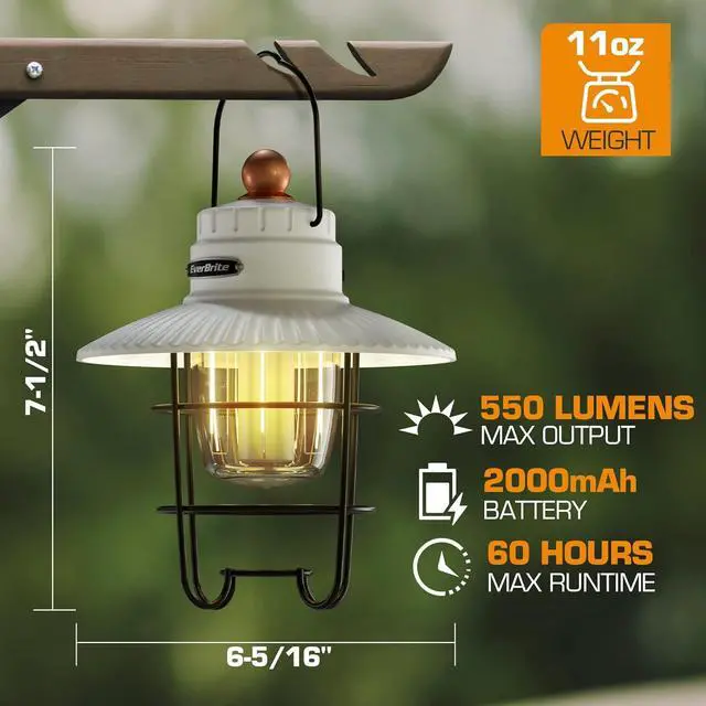 Alt view image 3 of 7 - EverBrite LED Camping Lantern Pack of 2, USB C Rechargeable Lantern with 3 Light Modes, Vintage Outdoor Lanterns with Power Bank Function for Power Outages, Hurricane, Emergency, Fishing