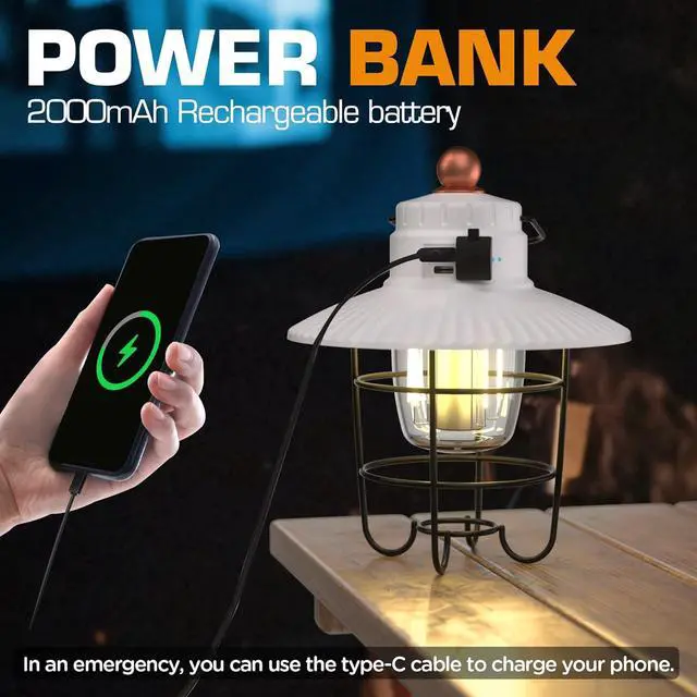 Alt view image 4 of 7 - EverBrite LED Camping Lantern Pack of 2, USB C Rechargeable Lantern with 3 Light Modes, Vintage Outdoor Lanterns with Power Bank Function for Power Outages, Hurricane, Emergency, Fishing