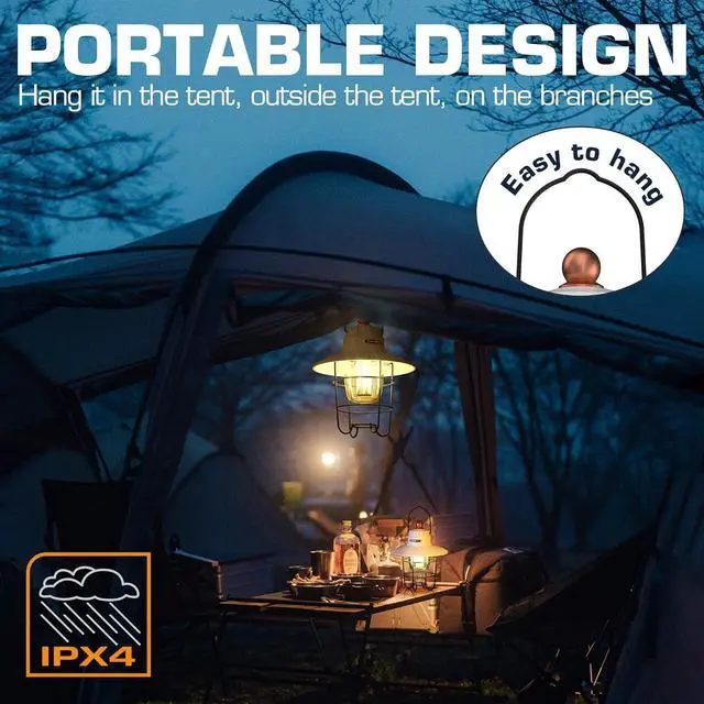Alt view image 6 of 7 - EverBrite LED Camping Lantern Pack of 2, USB C Rechargeable Lantern with 3 Light Modes, Vintage Outdoor Lanterns with Power Bank Function for Power Outages, Hurricane, Emergency, Fishing