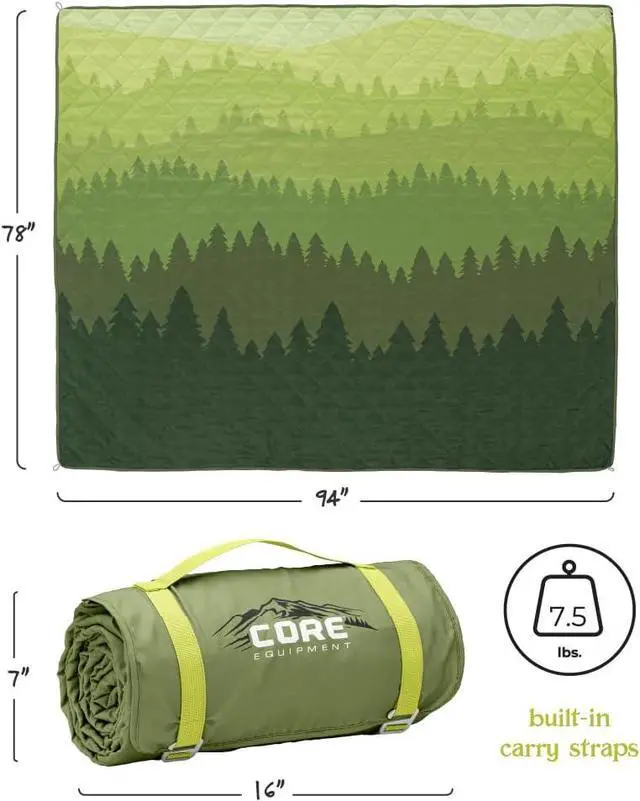 Alt view image 3 of 7 - CORE Outdoor Weighted Blanket | Packable Waterproof Picnic Blanket, Beach Mat, Tent Camping Rug, & Stadium Blanket | Large Portable 94" x 78" Quilt Design with Built-in Straps and Carry Handle