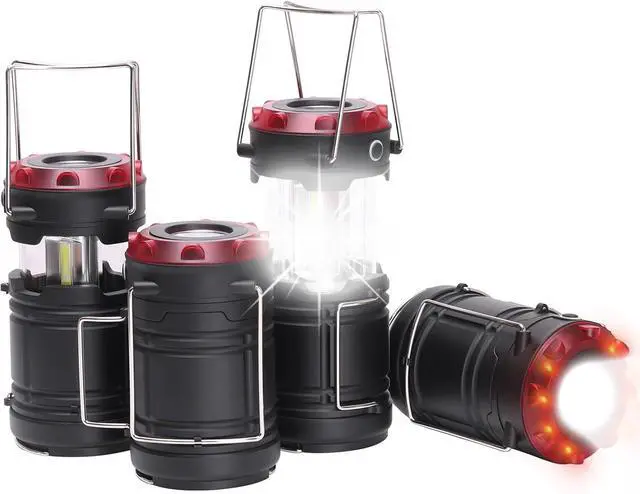 Main image of Lichamp 4 Pack Lantern Camping Essentials Lights, Battery Powered Collapsible Lanterns Flashlights with Red Strobe/SOS, Magnetic Base, for Power Outages, Hurricane, Tent Lights for Emergency