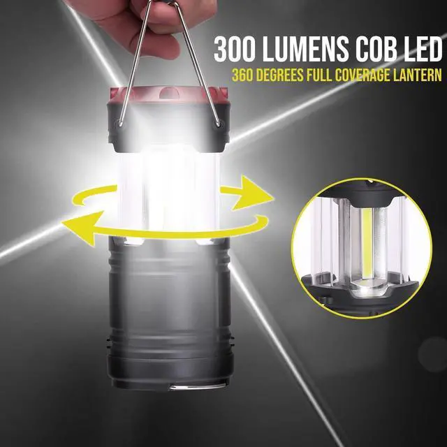 Alt view image 2 of 7 - Lichamp 4 Pack Lantern Camping Essentials Lights, Battery Powered Collapsible Lanterns Flashlights with Red Strobe/SOS, Magnetic Base, for Power Outages, Hurricane, Tent Lights for Emergency