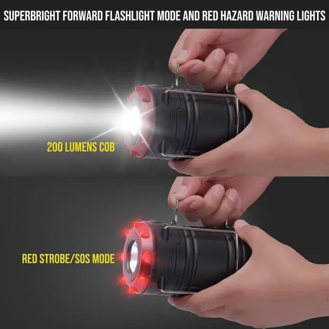 Alt view image 3 of 7 - Lichamp 4 Pack Lantern Camping Essentials Lights, Battery Powered Collapsible Lanterns Flashlights with Red Strobe/SOS, Magnetic Base, for Power Outages, Hurricane, Tent Lights for Emergency