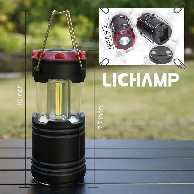 Alt view image 6 of 7 - Lichamp 4 Pack Lantern Camping Essentials Lights, Battery Powered Collapsible Lanterns Flashlights with Red Strobe/SOS, Magnetic Base, for Power Outages, Hurricane, Tent Lights for Emergency