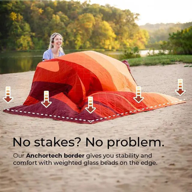 Alt view image 4 of 7 - CORE Outdoor Weighted Blanket | Packable Waterproof Picnic Blanket, Beach Mat, Tent Camping Rug, & Stadium Blanket | Large Portable 94" x 78" Quilt Design with Built-in Straps and Carry Handle