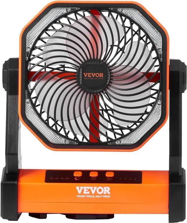 Main image of VEVOR 8'' Camping Fan with LED Light, 20000mAh Rechargeable Battery Operated, 4-Speed, 72H Runtime, Quiet Portable Tent Fan for Bedroom, Travel, Office