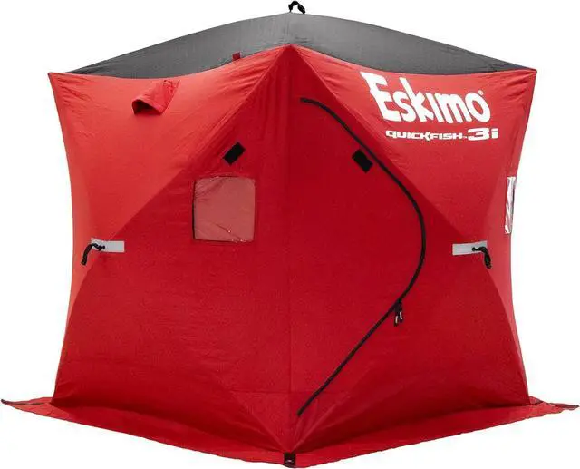 Main image of Eskimo 69445 Quickfish 3i Insulated Pop-Up Portable Hub-Style Ice Fishing Shelter, 34 Square Feet of Fishable Area, 3 Person Shelter, Red