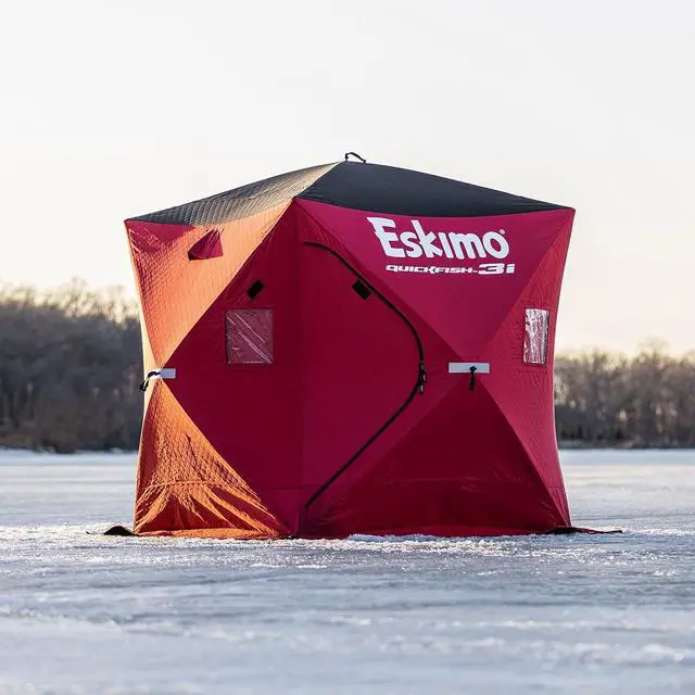 Alt view image 3 of 7 - Eskimo 69445 Quickfish 3i Insulated Pop-Up Portable Hub-Style Ice Fishing Shelter, 34 Square Feet of Fishable Area, 3 Person Shelter, Red