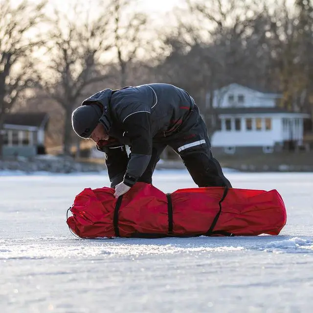 Alt view image 6 of 7 - Eskimo 69445 Quickfish 3i Insulated Pop-Up Portable Hub-Style Ice Fishing Shelter, 34 Square Feet of Fishable Area, 3 Person Shelter, Red