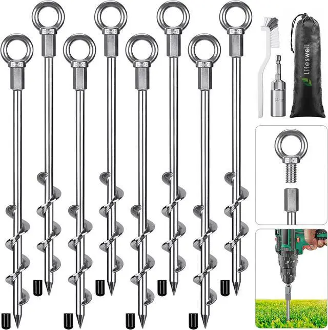 Main image of 12 Inch Ground Anchors, 8 Pcs Heavy Duty Tent Stakes, Easy to Install and Reusable, for Camping Tents, Trampolines, Sheds, Swing Sets, Securing Animals