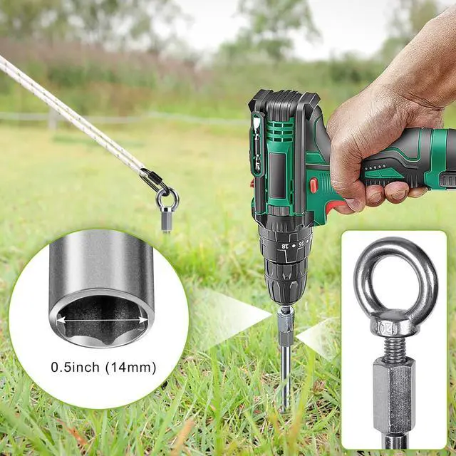 Alt view image 5 of 7 - 12 Inch Ground Anchors, 8 Pcs Heavy Duty Tent Stakes, Easy to Install and Reusable, for Camping Tents, Trampolines, Sheds, Swing Sets, Securing Animals