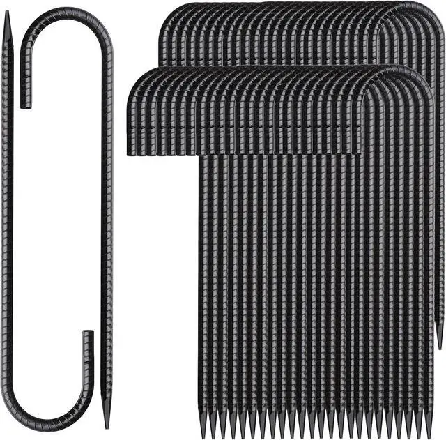 Main image of 12 Inch Rebar Stakes 50 Pack J Hook Ground Stakes Heavy Duty Chain Link Fence Stakes Galvanized Anchors Metal Tent Stakes for Wire Fencing Concrete Forming Trampolines Camping Canopies Shed Swing