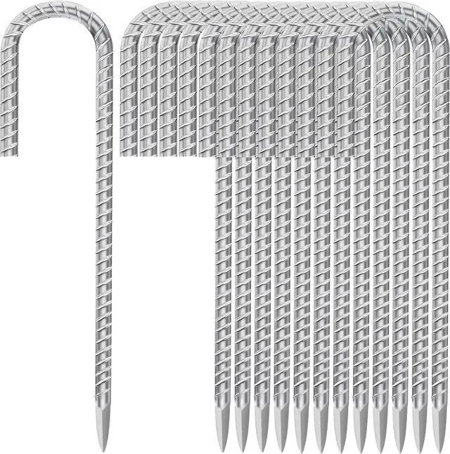 Main image of 12 Inch Ground Stakes Heavy Duty J Hook 30-Pack Metal Spikes Galvanized Ground Hooks Anchors Rebar Ground Stakes for Fence Tent Gazbo Bounce House and Outdoor Decorations Inflatables