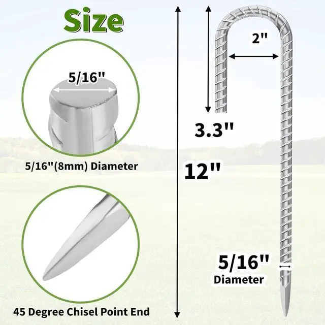 Alt view image 2 of 7 - 12 Inch Ground Stakes Heavy Duty J Hook 30-Pack Metal Spikes Galvanized Ground Hooks Anchors Rebar Ground Stakes for Fence Tent Gazbo Bounce House and Outdoor Decorations Inflatables