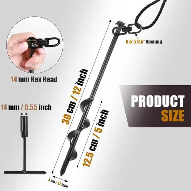 Alt view image 2 of 6 - Reginary Ground Anchors Screw in Tent Stakes Heavy Duty Trampoline Anchors High Wind for Camping Canopy Carport Sheds Beach Sand Stakes Metal Swing Set