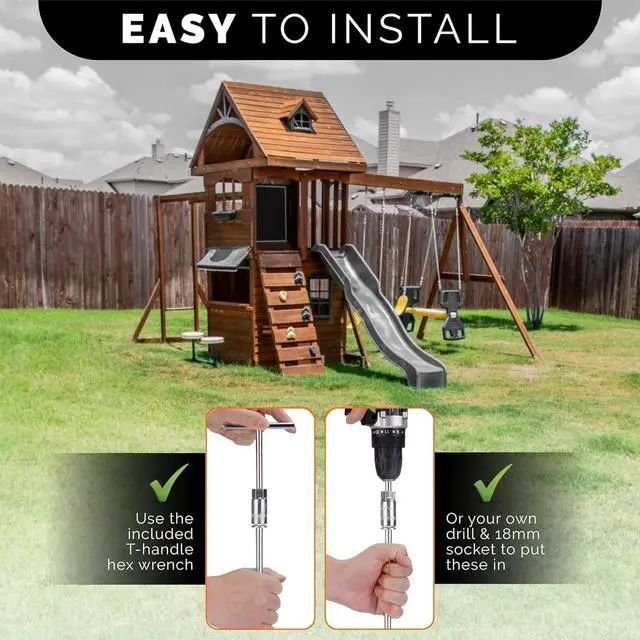 Alt view image 5 of 7 - MightyPhine Steel Screw Ground Anchors - Set of 4, 12 Inch, Silver, Metal - Tent Stakes, Trampoline Anchor Kit, Swing Set Anchors, High Wind Resistance