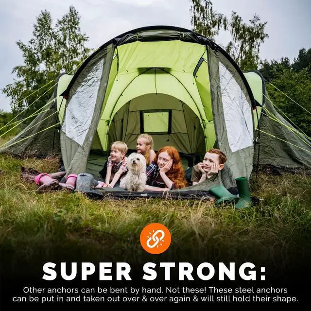 Alt view image 7 of 7 - MightyPhine Steel Screw Ground Anchors - Set of 4, 12 Inch, Silver, Metal - Tent Stakes, Trampoline Anchor Kit, Swing Set Anchors, High Wind Resistance