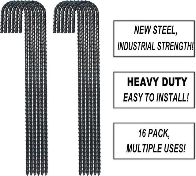 Alt view image 2 of 7 - 16 Inch Ground Rebar Stakes, J Hook Extra Heavy Duty Rust Proof Coated Steel Ground Anchors with Chisel Point End for Camping Tent and Canopy Tent (16)