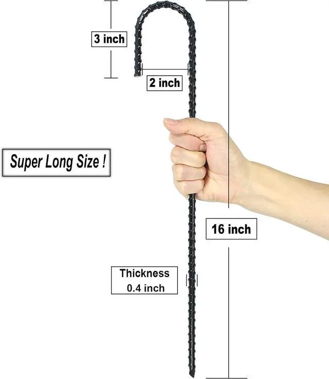 Alt view image 3 of 7 - 16 Inch Ground Rebar Stakes, J Hook Extra Heavy Duty Rust Proof Coated Steel Ground Anchors with Chisel Point End for Camping Tent and Canopy Tent (16)