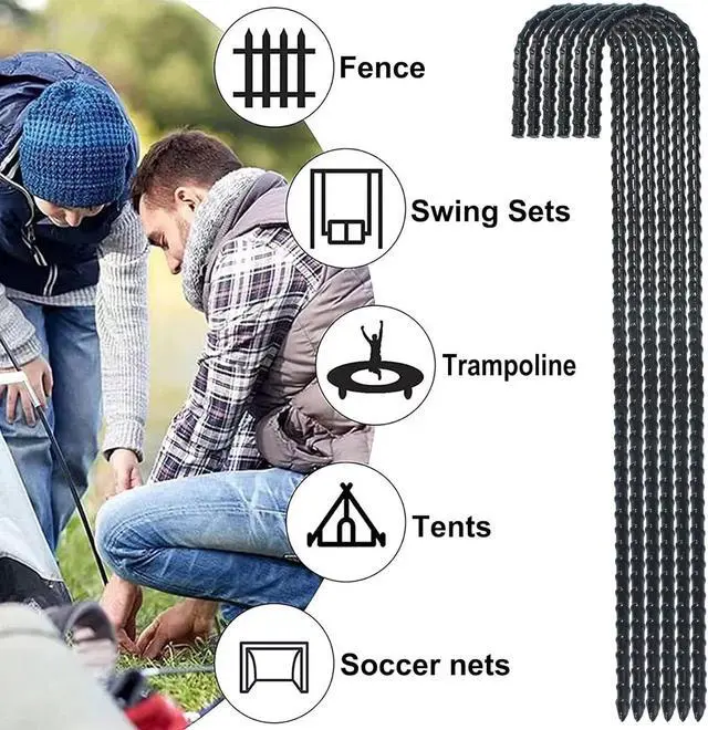 Alt view image 5 of 7 - 16 Inch Ground Rebar Stakes, J Hook Extra Heavy Duty Rust Proof Coated Steel Ground Anchors with Chisel Point End for Camping Tent and Canopy Tent (16)