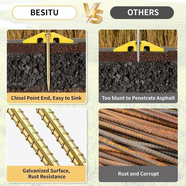 Alt view image 3 of 7 - 16 Inch Rebar Stakes 1/2 Inch Diameter Galvanized Steel Ground Anchors Heavy Duty Anchoring Spikes for Speed Bump, Parking Curb and Tent (10 Pack)