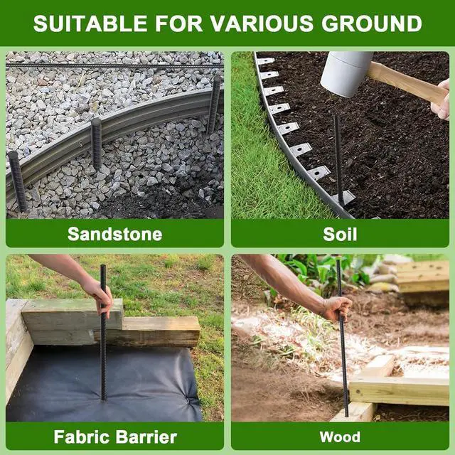 Alt view image 4 of 6 - AAGUT 16 Inch Rebar Stakes Heavy Duty 16 Pack 3/8" Diameter Landscape Timber Spikes, Straight Stakes with Chisel Point End, Ground Anchors for Camping Tent, Garden Plant Support, Concrete, Black