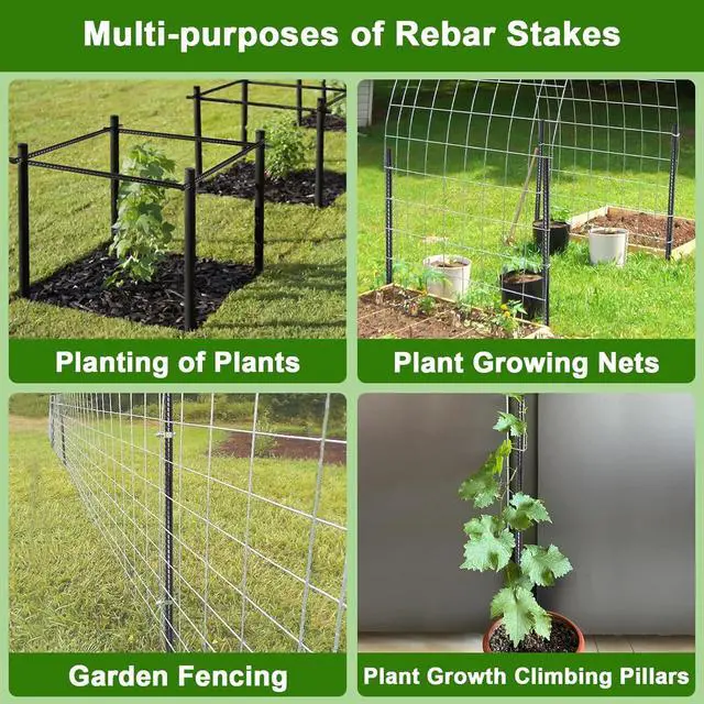 Alt view image 6 of 6 - AAGUT 16 Inch Rebar Stakes Heavy Duty 16 Pack 3/8" Diameter Landscape Timber Spikes, Straight Stakes with Chisel Point End, Ground Anchors for Camping Tent, Garden Plant Support, Concrete, Black