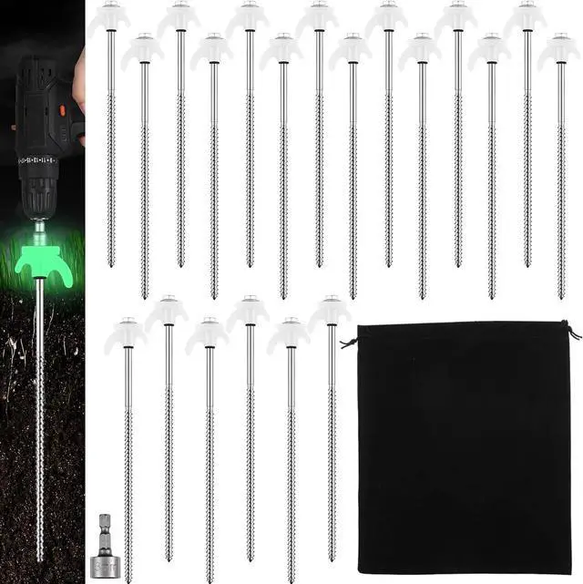 Main image of JaGely 40 Pcs 12 Inch Screw in Tent Stakes Heavy Duty Ground Anchors Metal Threaded Spikes Camping Stake Screw in Tent Pegs with Hex Head Driver for Camping Travel Decor Outdoor (Luminous White)