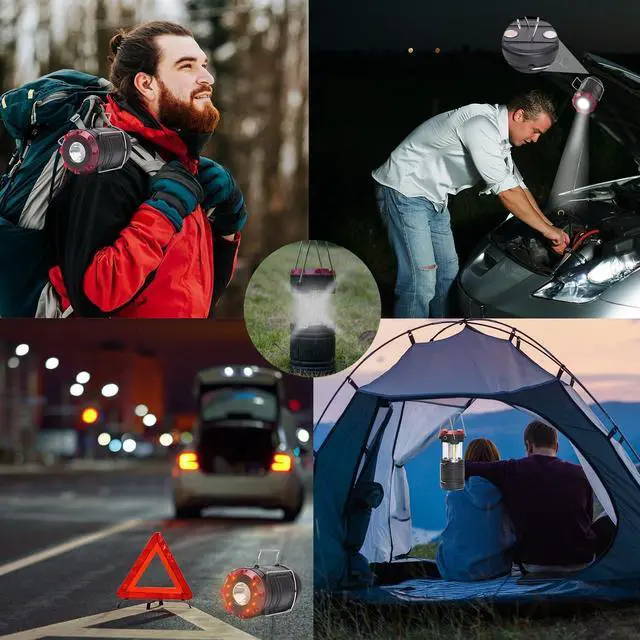 Alt view image 7 of 7 - Lichamp 4 Pack Lantern Camping Essentials Lights, Battery Powered Collapsible Lanterns Flashlights with Red Strobe/SOS, Magnetic Base, for Power Outages, Hurricane, Tent Lights for Emergency