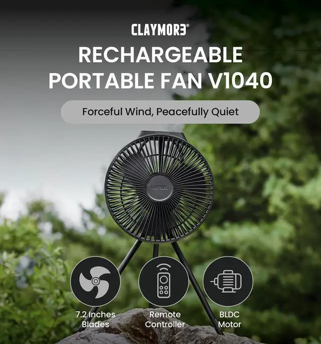 Alt view image 2 of 7 - Claymore V1040 Fan (Black) - Premium Rechargeable Portable Air Circulator. Powerful, Quiet with Large 10,400mAh Battery, Versatile Stand & Remote Control. Up to 23 Hours Runtime, All Seasons.