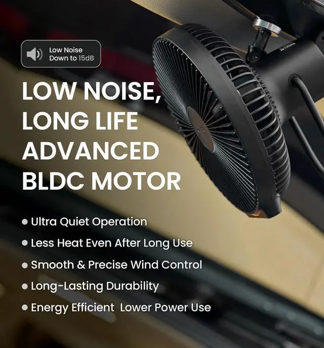 Alt view image 4 of 7 - Claymore V1040 Fan (Black) - Premium Rechargeable Portable Air Circulator. Powerful, Quiet with Large 10,400mAh Battery, Versatile Stand & Remote Control. Up to 23 Hours Runtime, All Seasons.
