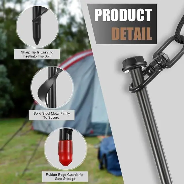 Alt view image 4 of 6 - Reginary Ground Anchors Screw in Tent Stakes Heavy Duty Trampoline Anchors High Wind for Camping Canopy Carport Sheds Beach Sand Stakes Metal Swing Set