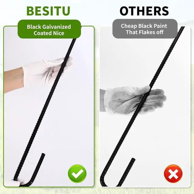 Alt view image 3 of 7 - 24 inches J Hook Rebar Stakes (16-Pack), Extra Long Garden Stakes with Chisel Point End Steel Rebar Ground Stakes for Tent Chain Link Fence and Outdoor Decorations Black Coated