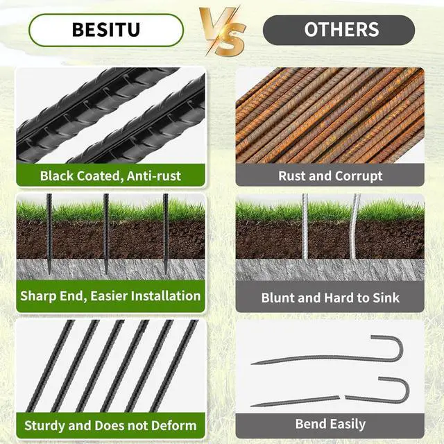 Alt view image 4 of 7 - 24 inches J Hook Rebar Stakes (16-Pack), Extra Long Garden Stakes with Chisel Point End Steel Rebar Ground Stakes for Tent Chain Link Fence and Outdoor Decorations Black Coated