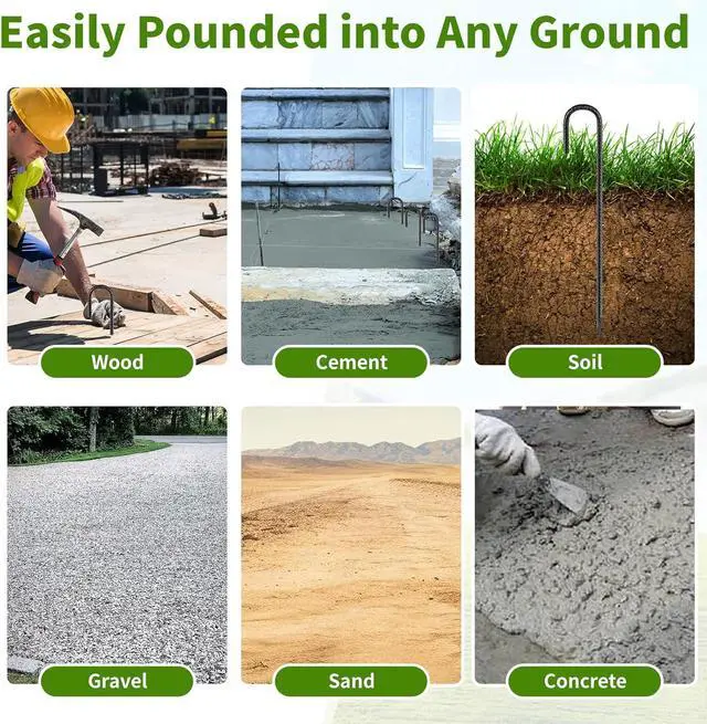 Alt view image 5 of 7 - 24 inches J Hook Rebar Stakes (16-Pack), Extra Long Garden Stakes with Chisel Point End Steel Rebar Ground Stakes for Tent Chain Link Fence and Outdoor Decorations Black Coated